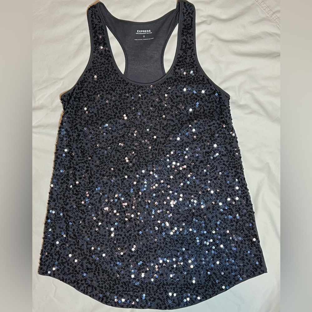 ☀️Express Sequined Charcoal Gray Tank Top Size Small☀️